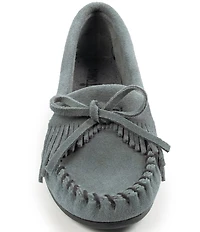 Minnetonka Kilty Suede Kiltie Bow Detail Moccasins