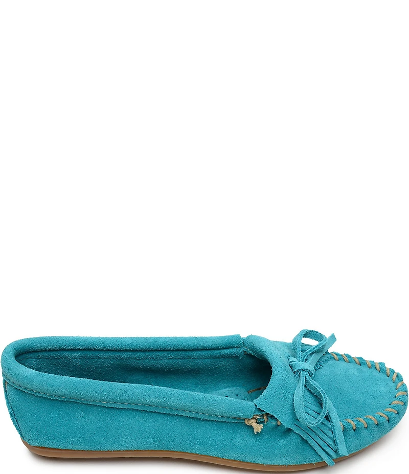 Minnetonka Kilty Suede Kiltie Bow Detail Moccasins