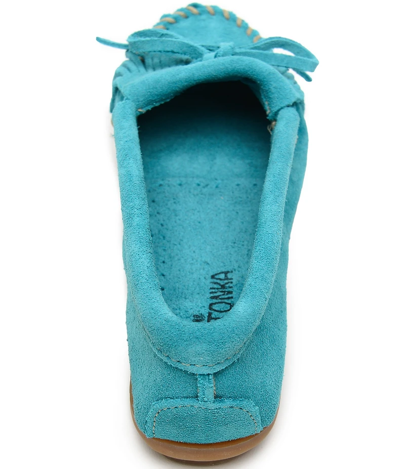 Minnetonka Kilty Suede Kiltie Bow Detail Moccasins