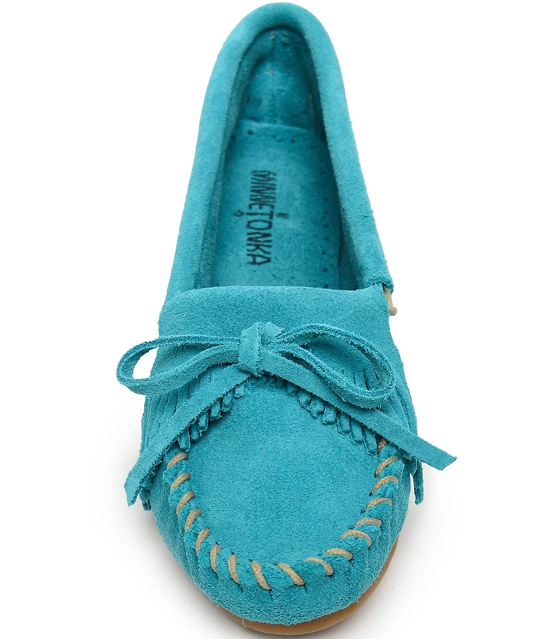 Minnetonka Kilty Suede Kiltie Bow Detail Moccasins