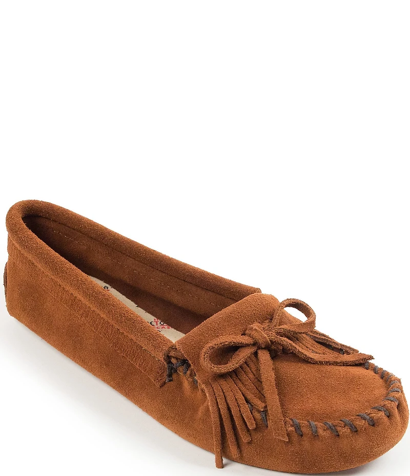 Minnetonka Kilty Softsole Suede Bow Detail Moccasins
