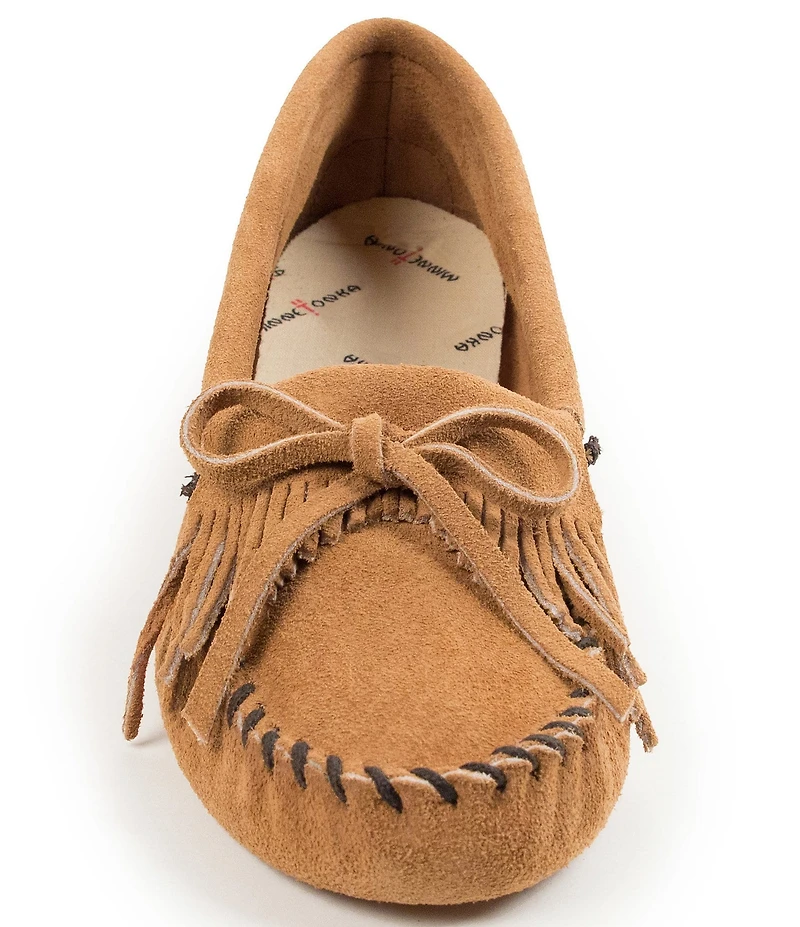 Minnetonka Kilty Softsole Suede Bow Detail Moccasins