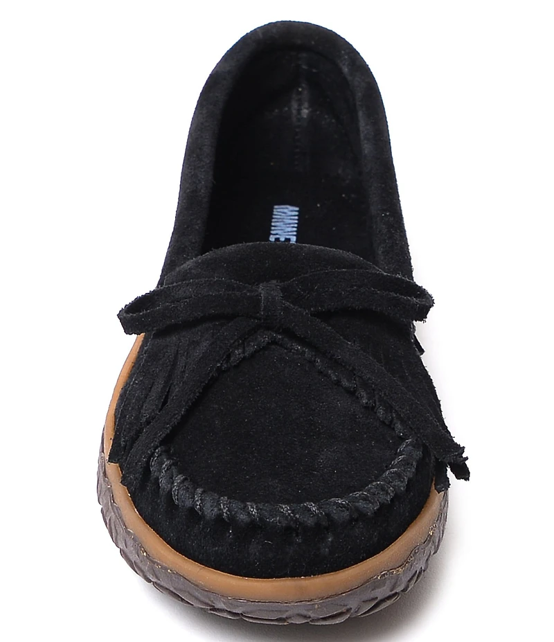 Minnetonka Kilty Tread Suede Bow Detail Moccasins