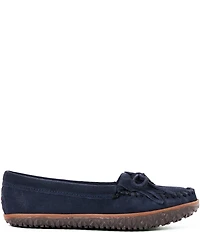 Minnetonka Kilty Tread Suede Bow Fringe Detail Moccasins