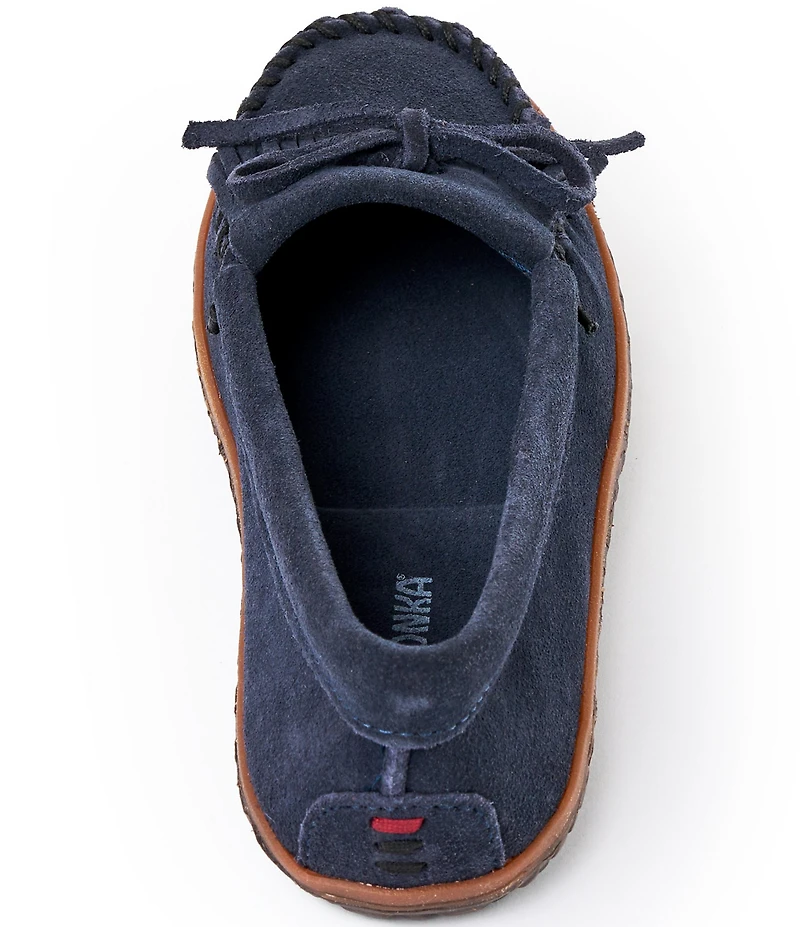 Minnetonka Kilty Tread Suede Bow Fringe Detail Moccasins