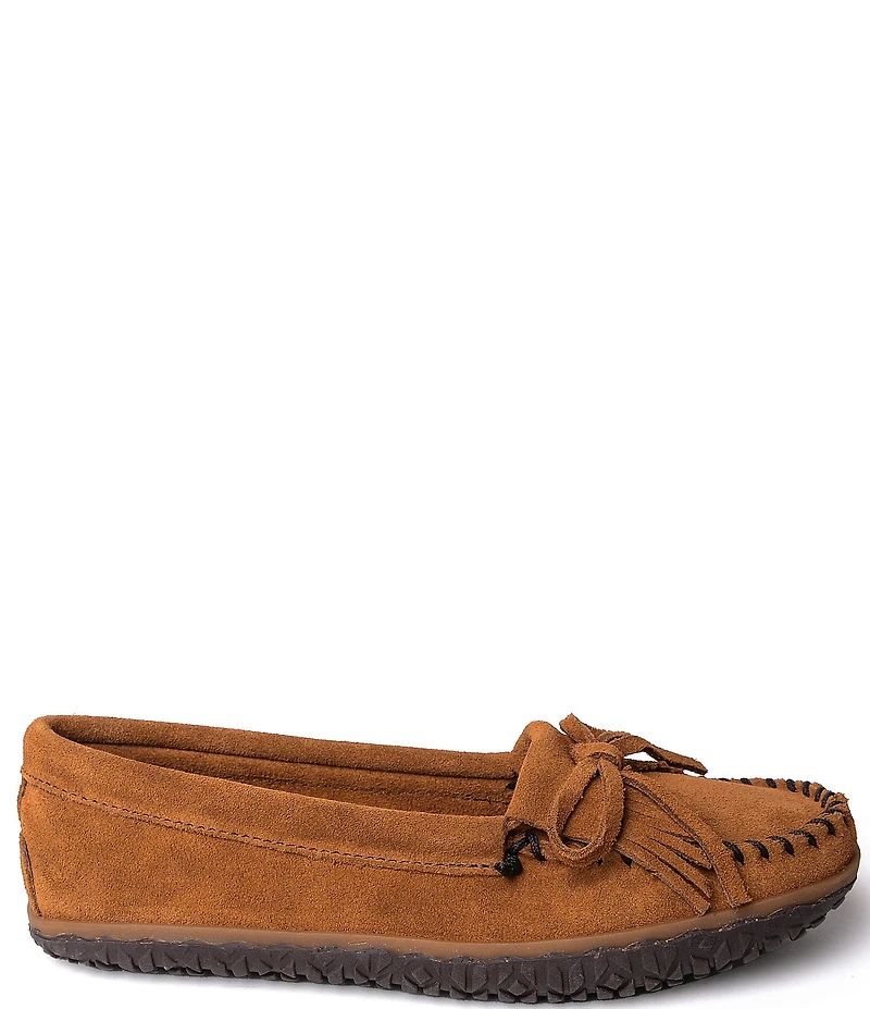 Minnetonka Kilty Tread Suede Bow Detail Moccasins