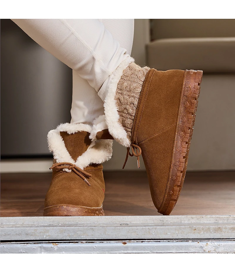 Minnetonka Norean Suede Sweater Knit Slipper Booties