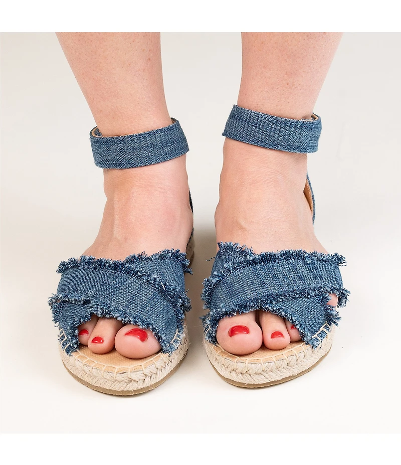 Minnetonka Pemma Denim Ankle Strap Espadrille Sandals