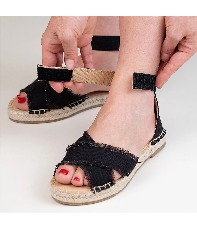 Minnetonka Pemma Linen Ankle Strap Espadrille Sandals