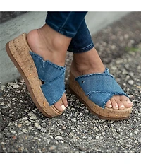 Minnetonka Posey Denim Platform Slides