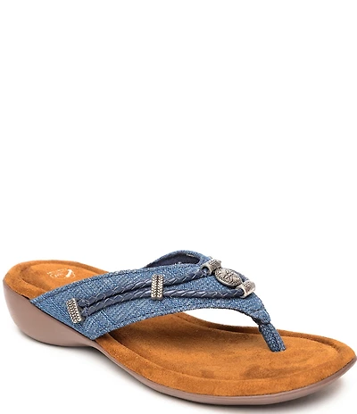 Minnetonka Silverthorne 360 Denim Ornamented Thong Sandals
