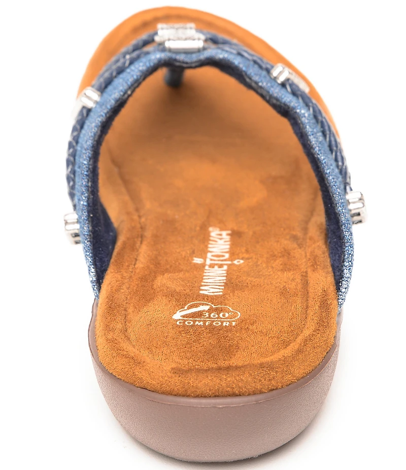 Minnetonka Silverthorne 360 Denim Ornamented Thong Sandals