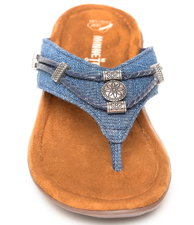 Minnetonka Silverthorne 360 Denim Ornamented Thong Sandals