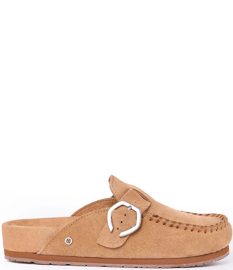 Minnetonka Suede Buckle Clogs