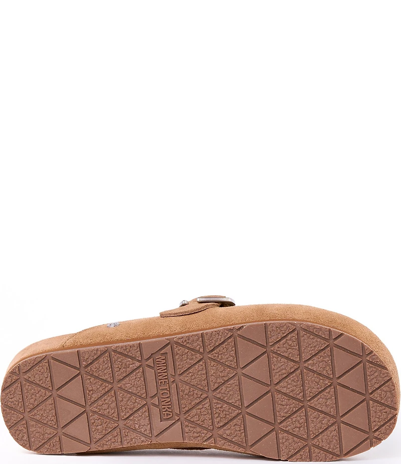 Minnetonka Suede Buckle Clogs