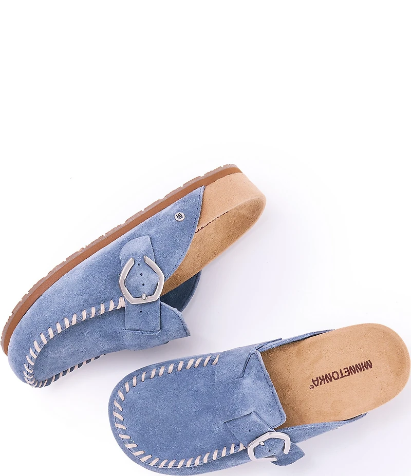 Minnetonka Suede Buckle Clogs