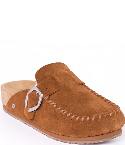 Minnetonka Suede Buckle Clogs
