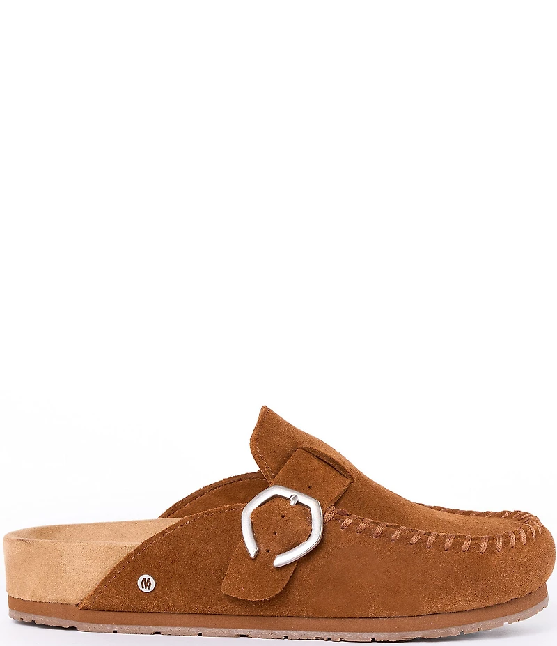 Minnetonka Suede Buckle Clogs