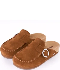 Minnetonka Suede Buckle Clogs