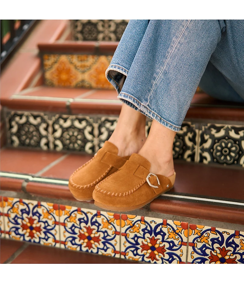 Minnetonka Suede Buckle Clogs