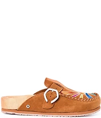 Minnetonka Sunset Embroidered Suede Buckle Clogs