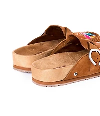 Minnetonka Sunset Embroidered Suede Buckle Clogs