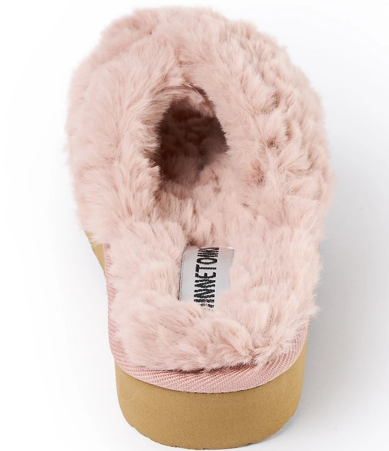 Minnetonka Teddy Crossband Faux Fur Slippers