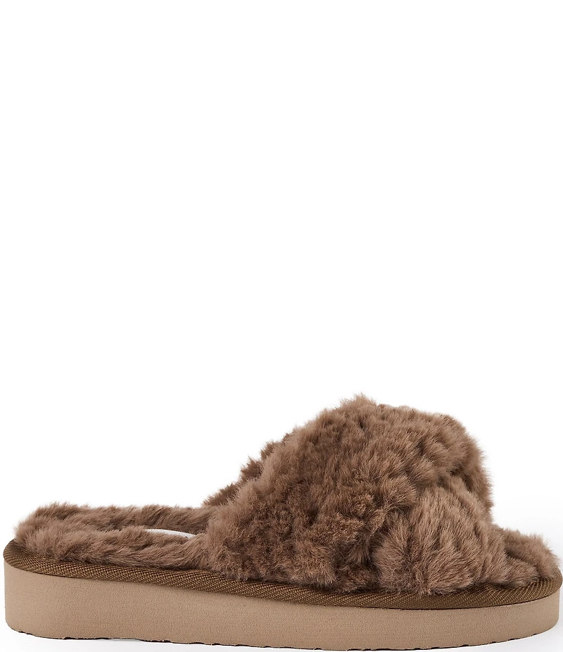 Minnetonka Teddy Crossband Faux Fur Slippers
