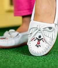 Minnetonka Thunderbird Animikii Bow Detail Leather Moccasins