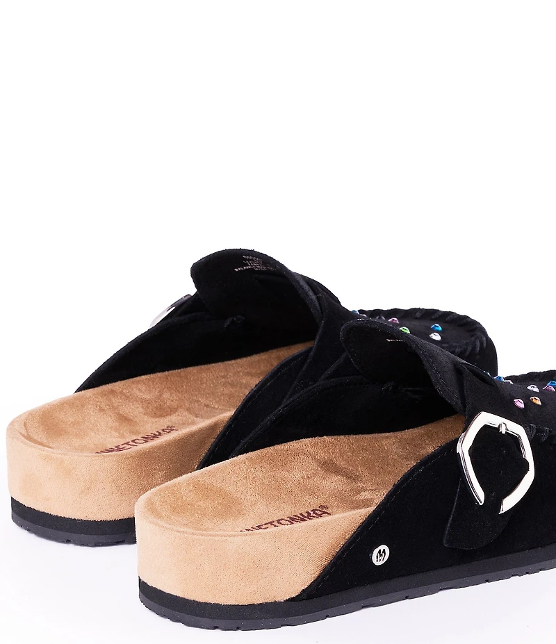 Minnetonka Women's 80th Anniversary Special Edition Suede Rhinestone Embellished Clogs