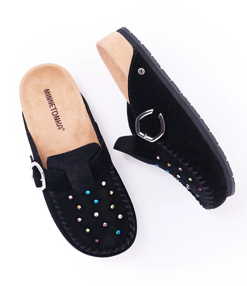 Minnetonka Women's 80th Anniversary Special Edition Suede Rhinestone Embellished Clogs