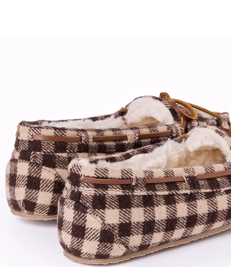 Minnetonka Women's Cally Gingham Plaid Faux Fur Lined Moccasin Slippers