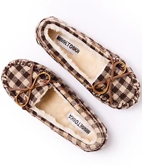 Minnetonka Women's Cally Gingham Plaid Faux Fur Lined Moccasin Slippers
