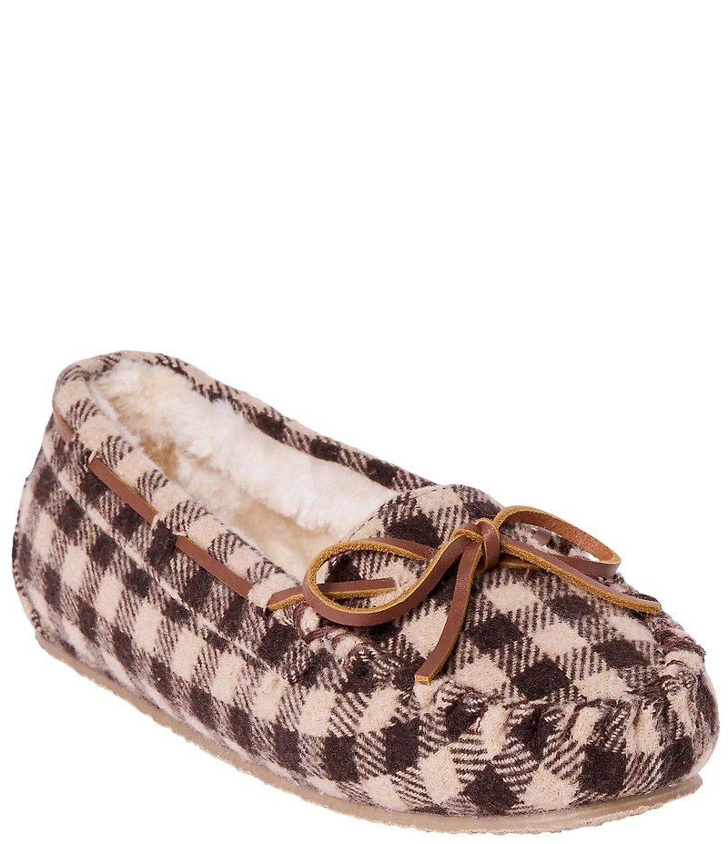 Minnetonka Women's Cally Gingham Plaid Faux Fur Lined Moccasin Slippers