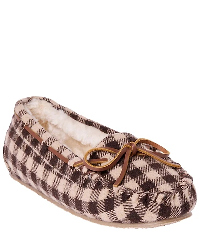 Minnetonka Women's Cally Gingham Plaid Faux Fur Lined Moccasin Slippers