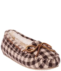 Minnetonka Women's Cally Gingham Plaid Faux Fur Lined Moccasin Slippers