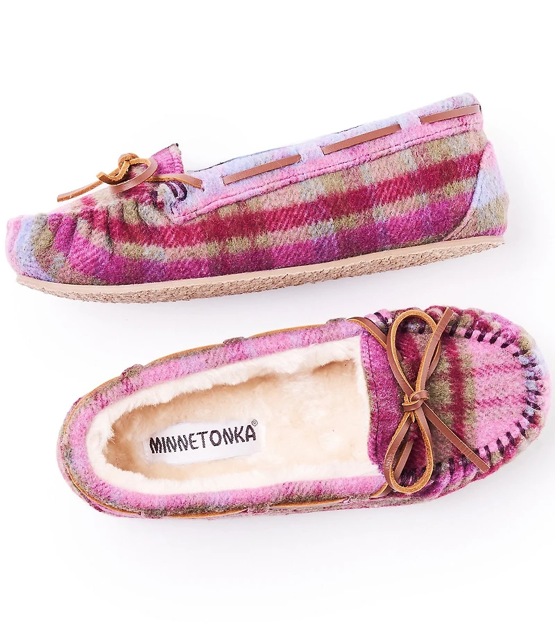 Minnetonka Women's Cally Plaid Faux Fur Lined Moccasin Slippers