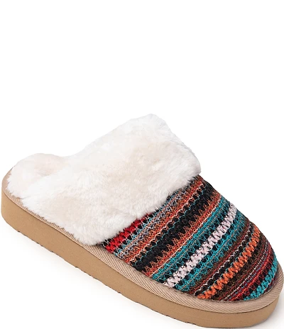 Minnetonka Cerise Striped Pile Lined Slippers