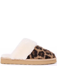 Minnetonka Women's Chesney Leopard Print Faux Fur Lined Mule Slippers