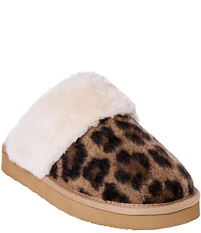 Minnetonka Women's Chesney Leopard Print Faux Fur Lined Mule Slippers