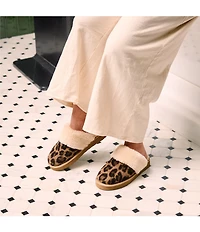 Minnetonka Women's Chesney Leopard Print Faux Fur Lined Mule Slippers