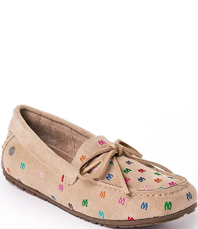 Minnetonka Women's Embroidered M Suede Moccasins