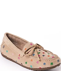 Minnetonka Women's Embroidered M Suede Moccasins