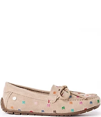 Minnetonka Women's Embroidered M Suede Moccasins