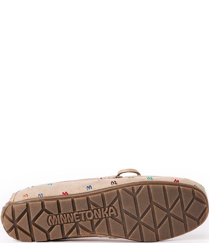Minnetonka Women's Embroidered M Suede Moccasins