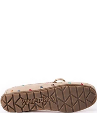 Minnetonka Women's Embroidered M Suede Moccasins