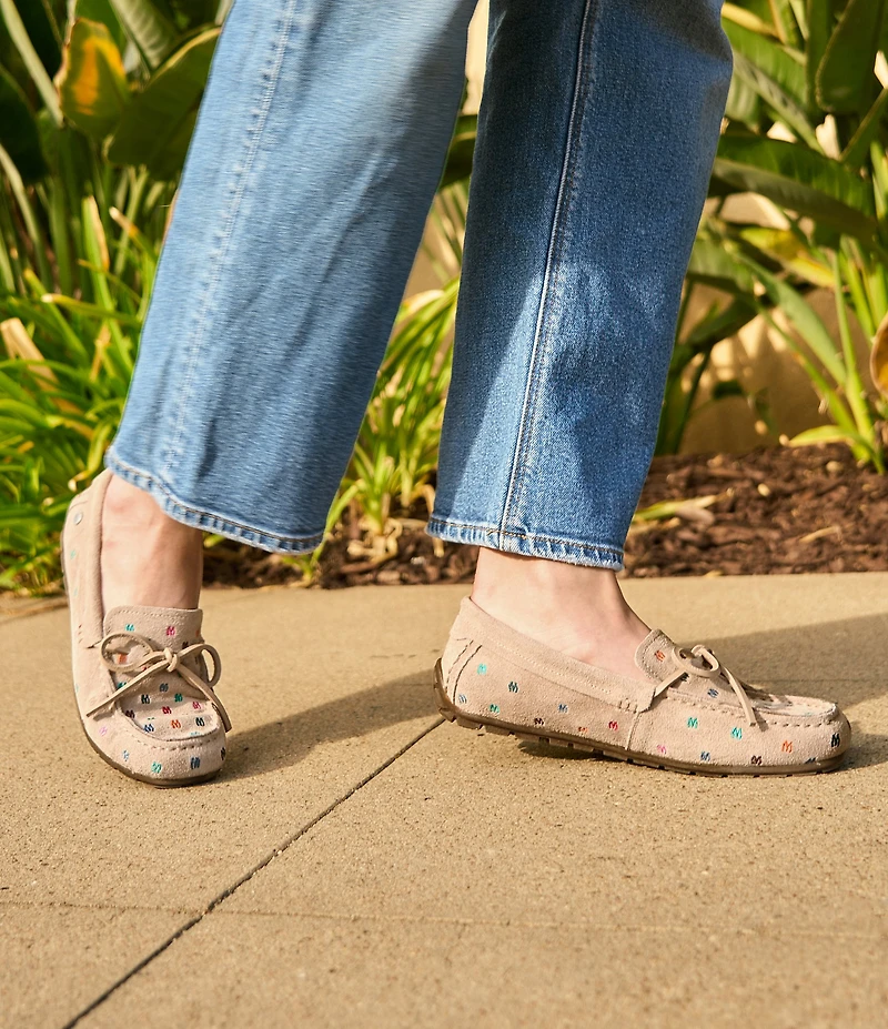 Minnetonka Women's Embroidered M Suede Moccasins