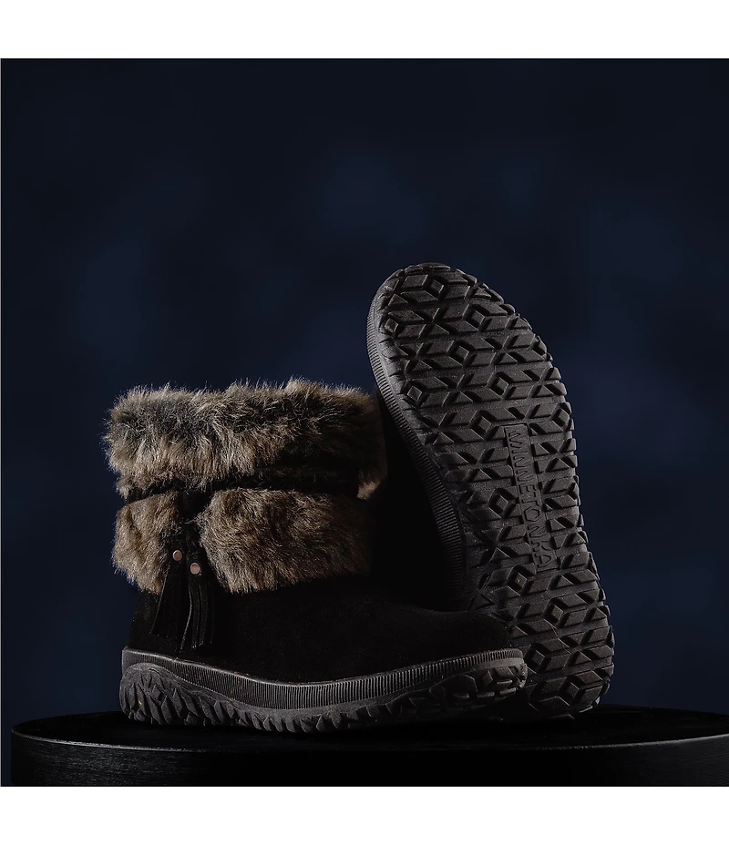 Minnetonka Women's Everett 2 Water Resistant Suede Faux Fur Booties