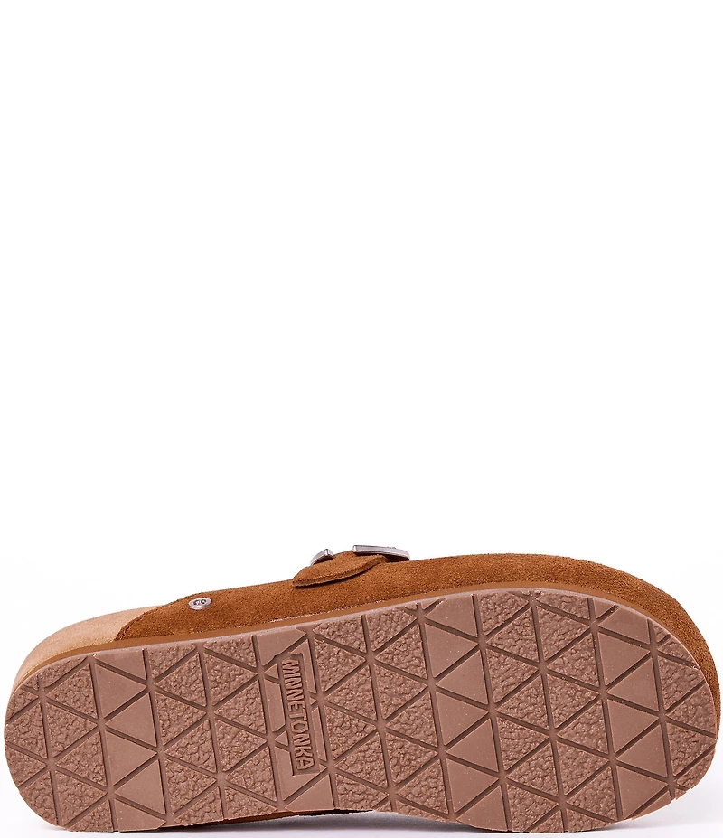Minnetonka Women's Horizon Multi Stripe Suede Buckle Clogs