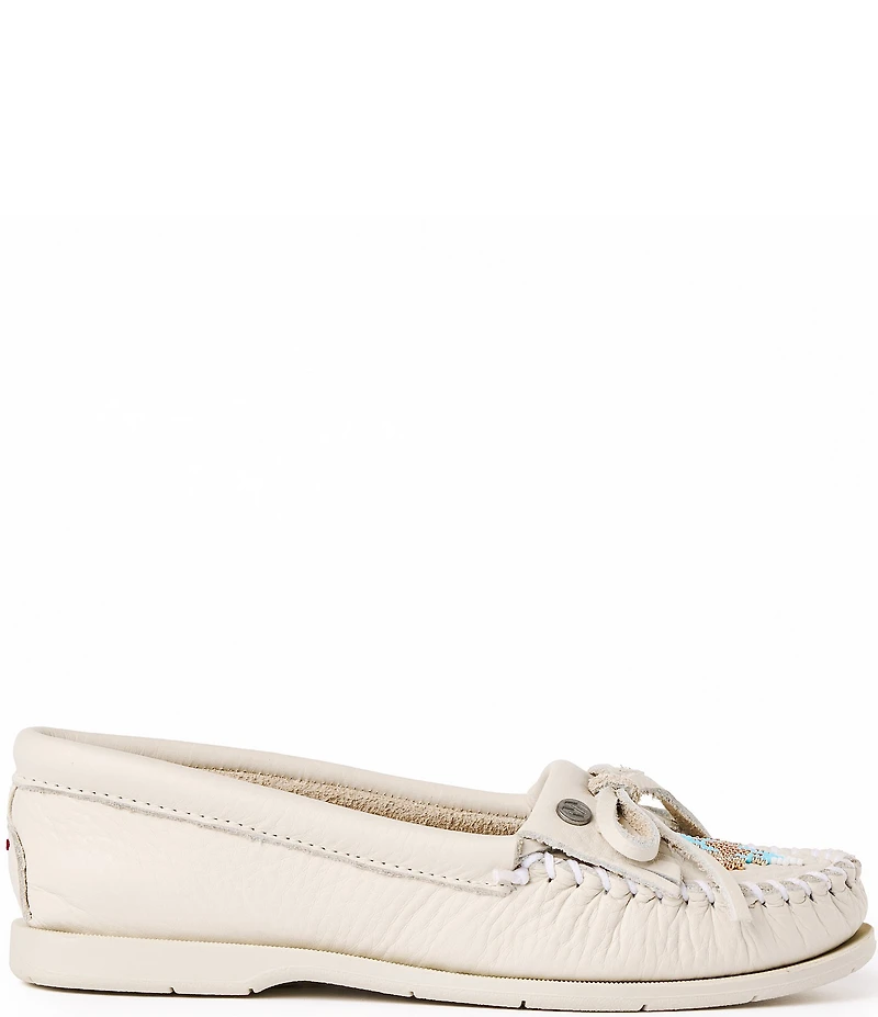 Minnetonka Women's Nizhoni Leather Beaded Kilty Moccasin Slippers